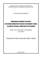 Tổ chức hoạt động trải nghiệm trong dạy học phần sinh học cơ thể người cấp THCS để phát triển năng lực thể chất cho học sinh tt tiếng anh 