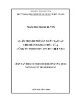 (Luận văn thạc sĩ) Quản trị chi phí sản xuất tại các chi nhánh khai thác của Công ty TNHH một thành viên Apatit Việt Nam