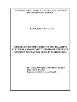 Introducing some activities for teaching cultural knowledge to motivate students’ interest in speaking class in high school 