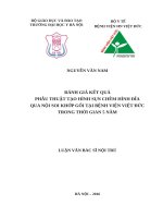 ĐÁNH GIÁ kết QUẢ PHẪU THUẬT tạo HÌNH sụn CHÊM HÌNH đĩa QUA nội SOI KHỚP gối tại BỆNH VIỆN VIỆT đức TRONG THỜI GIAN 5 năm 