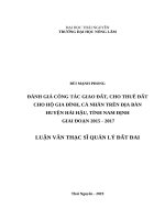Đánh giá công tác giao đất, cho thuê đất cho hộ gia đình, cá nhân trên địa bàn huyện hải hậu, tỉnh nam định giai đoạn 2015 2017 