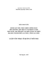 Đánh giá việc thực hiện chính sách bồi thường, hỗ trợ và tái định cư khi nhà nước thu hồi đất tại một số dự án trên địa bàn thành phố lai châu, tỉnh lai châu 