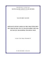 Kiểm soát hành vi khai sai thu nhập tính thuế thu nhập doanh nghiệp đối với các doanh nghiệp trên địa bàn huyện thanh bình, tỉnh đồng tháp 