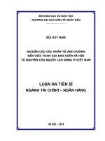 Nghiên cứu các nhân tố ảnh hưởng đến việc tham gia bảo hiểm xã hội tự nguyện của người lao động ở Việt Nam
