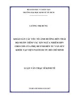 Khảo sát các yếu tố ảnh hưởng đến thái độ muốn tiêm vắc xin ngừa nhiễm HPV cho con của phụ huynh đến tư vấn sức khỏe tại viện pasteur TP HCM 