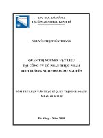 Quản trị nguyên vật liệu tại công ty cổ phần thực phẩm dinh dưỡng nutifood cao nguyên