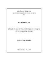 Các yếu tố ảnh hưởng đến năng suất lao động nông nghiệp tỉnh Bến Tre   Luận văn thạc sĩ