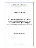 Tác động của phong cách lãnh đạo chuyển dạng đến hiệu quả công việc của cán bộ, công chức cấp xã tại huyện dương minh châu, tỉnh tây ninh 