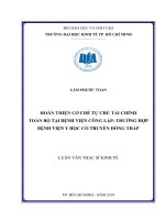 Hoàn thiện cơ chế tự chủ tài chính toàn bộ tại bệnh viện công lập  trường hợp bệnh viện y học cổ truyền đồng tháp 