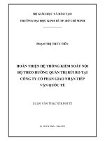 Hoàn thiện hệ thống kiểm soát nội bộ theo hướng quản trị rủi ro tại công ty cổ phần giao nhận tiếp vận quốc tế 