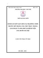 ĐÁNH GIÁ kết QUẢ hóa xạ TRỊ ĐỒNG THỜI TRƯỚC mổ TRONG UNG THƯ TRỰC TRÀNG GIAI đoạn t3 4n0 2m0 tại BỆNH VIỆN UNG bướu hà nội 