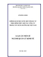 Chính sách nhà nước đối với đầu tư theo hình thức đối tác công tư trong xây dựng đường bộ việt nam 