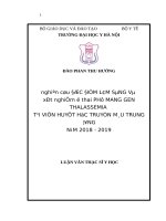 NGHIÊN cứu đặc điểm lâm SÀNG và xét NGHIỆM ở THAI PHỤ MANG GEN THALASSEMIA tại VIỆN HUYẾT học TRUYỀN máu TRUNG ƯƠNG năm 2018   2019 