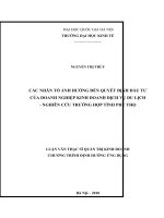 Các nhân tố ảnh hưởng đến quyết định đầu tư của doanh nghiệp kinh doanh dịch vụ du lịch – Nghiên cứu trường hợp Tỉnh Phú Thọ