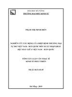 Nghiên cứu tác động của hiệp định thương mại tự do việt nam – hàn quốc đến xuất nhập khẩu dệt may giữa việt nam – hàn quốc