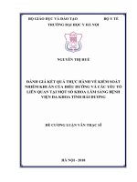 ĐÁNH GIÁ kết QUẢ THỰC HÀNH về KIỂM SOÁT NHIỄM KHUẨN của điều DƯỠNG và các yếu tố LIÊN QUAN tại một số KHOA lâm SÀNG BỆNH VIỆN đa KHOA TỈNH hải DƯƠNG 
