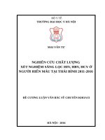 NGHIÊN cứu CHẤT LƯỢNG xét NGHIỆM SÀNG lọc HIV, HBV, HCV ở NGƯỜI HIẾN máu tại THÁI BÌNH 2011 2016 