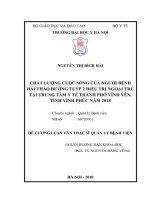 CHẤT LƯỢNG CUỘC SỐNG của NGƯỜI BỆNH đái THÁO ĐƯỜNG TUÝP 2 điều TRỊ NGOẠI TRÚ tại TRUNG tâm y tế THÀNH PHỐ VĨNH YÊN,TỈNH VĨNH PHÚC năm 2018 