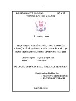 THỰC TRẠNG và KIẾN THỨC, THỰC HÀNH của cán bộ y tế về QUẢN lý CHẤT THẢI rắn y tế  tại  BỆNH VIỆN tâm THẦN TỈNH VĨNH PHÚC năm 2018 