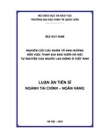 Nghiên cứu các nhân tố ảnh hưởng đến việc tham gia bảo hiểm xã hội tự nguyện của người lao động ở Việt Nam