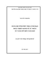 Đảng bộ tỉnh phú thọ lãnh đạo phát triển kinh tế tư nhân từ năm 1997 đến năm 2015 