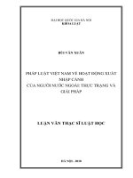 PHÁP LUẬT VIỆT NAM VỀ HOẠT ĐỘNG XUẤT NHẬP CẢNH CỦA NGƯỜI NƯỚC NGOÀI – THỰC TRẠNG VÀ GIẢI PHÁP