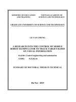 Nghiên cứu điều khiển rô bốt tay máy di động bám mục tiêu trên cơ sở sử dụng thông tin hình ảnh tt tiếng anh 
