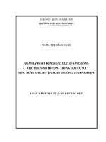 Quản lý hoạt động giáo dục kỹ năng sống cho học sinh trường THCS Đặng Xuân Khu, xã Xuân Hồng, huyện Xuân Trường, tỉnh Nam Định
