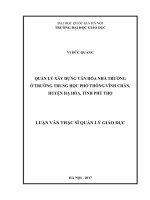 Quản lý xây dựng văn hoá nhà trường ở  trường THPT Vĩnh Chân, huyện Hạ Hòa, tỉnh Phú Thọ