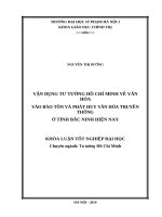 Vận dụng tư tưởng hồ chí minh về văn hóa vào bảo tồn và phát huy văn hóa truyền thống ở tỉnh bắc ninh hiện nay 