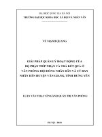 Giải pháp quản lý hoạt động của Bộ phận Tiếp nhận và trả kết quả ở Văn phòng HĐND và UBND huyện Văn Giang, tỉnh Hưng Yên