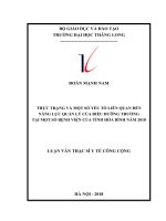 THỰC TRẠNG VÀ MỘT SỐ YẾU TỐ LIÊN QUAN ĐẾN NĂNG LỰC QUẢN LÝ CỦA ĐIỀU DƯỠNG TRƯỞNG TẠI MỘT SỐ BỆNH VIỆN CỦA TỈNH HÒA BÌNH NĂM 2018