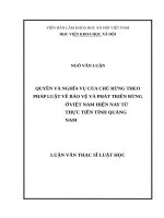 Quyền và nghĩa vụ của chủ rừng theo pháp luật về bảo vệ và phát triển rừng ở việt nam hiện nay từ thực tiễn tỉnh quảng nam 