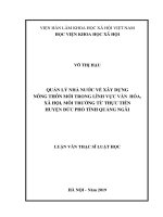 Quản lý nhà nước về xây dựng nông thôn mới trong lĩnh vực văn hóa, xã hội, môi trường từ thực tiễn huyện Huyện Đức Phổ, tỉnh Quảng Ngãi