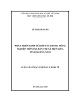PHÁT TRIỂN KINH tế hợp tác TRONG NÔNG NGHIỆP TRÊN địa bàn THỊ xã điện bàn, TỈNH QUẢNG NAM 
