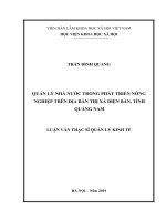 QUẢN lý NHÀ nước TRONG PHÁT TRIỂN NÔNG NGHIỆP TRÊN địa bàn THỊ xã điện bàn, TỈNH QUẢNG NAM 