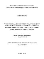 Quản lý giáo dục hướng nghiệp cho học sinh trung học phổ thông tỉnh tuyên quang trong bối cảnh đổi mới giáo dục tt tiếng anh