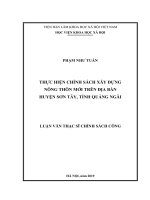 Thực hiện chính sách xây dựng nông thôn mới trên địa bàn huyện Sơn Tây, tỉnh Quảng Ngãi