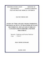 Nghiên cứu đặc điểm hình ảnh, vai trò của FDG PETCT trong đánh giá giai đoạn, phát hiện tái phát ở bệnh nhân ung thư vú trước và sau điều trị ttta
