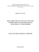 Hoàn thiện công tác quản lý Nhà nước với hoạt động du lịch trên địa bàn huyện Hoa Lư,  tỉnh Ninh Bình