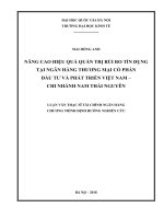 Nâng cao hiệu quả quản trị rủi ro tín dụng tại Ngân hàng thương mại cổ phần đầu tư và phát triển Việt Nam – Chi nhánh Nam Thái Nguyên