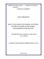 Phân tích chính sách trong hoạt động lập pháp của một số nước trên thế giới và kinh nghiệm đối với Việt Nam ttta