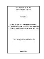 Quản lý giáo dục nhằm phòng, chống suy dinh dưỡng cho trẻ ở trường mầm non Cự Thắng, huyện Thanh Sơn, tỉnh Phú Thọ