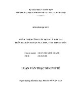 Hoàn thiện công tác quản lý nhà nước về đất đai trên địa bàn huyện Nga Sơn, tỉnh Thanh Hóa