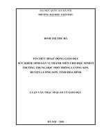Tổ chức hoạt động giáo dục sức khỏe sinh sản vị thành niên cho học sinh ở trường trung học phổ thông Lương Sơn, huyện Lương Sơn, tình Hòa Bình