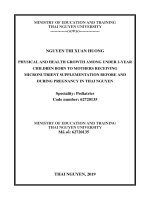Sự tăng trưởng thể chất và sức khỏe của trẻ dưới 2 tuổi có mẹ được bổ sung vi chất dinh dưỡng trước và trong quá trình mang thai tại thái nguyên tt tiếng anh 