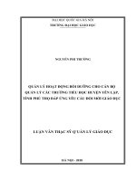 QUẢN LÝ HOẠT ĐỘNG BỒI DƯỠNG CHO CÁN BỘ QUẢN LÝ CÁC TRƯỜNG TIỂU HỌC HUYỆN YÊN LẬP, TỈNH PHÚ THỌ ĐÁP ỨNG YÊU CẦU ĐỔI MỚI GIÁO DỤC 