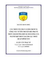 Các nhân tố chất lượng dịch vụ công tác tuyên truyền hỗ trợ về thuế ảnh hưởng đến sự hài lòng của người nộp thuế tại chi cục thuế quận bình tân 