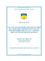 Các yếu tố ảnh hưởng đến quyết định lựa chọn phần mềm kế toán tại các doanh nghiệp nhỏ và vừa – trường hợp tại thành phố hồ chí minh 
