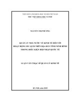 QUẢN LÝ NHÀ NƯỚC VỀ KINH TẾ ĐỐI VỚI HOẠT ĐỘNG DU LỊCH TRÊN ĐỊA BÀN TỈNH NINH BÌNH TRONG ĐIỀU KIỆN HỘI NHẬP QUỐC TẾ
